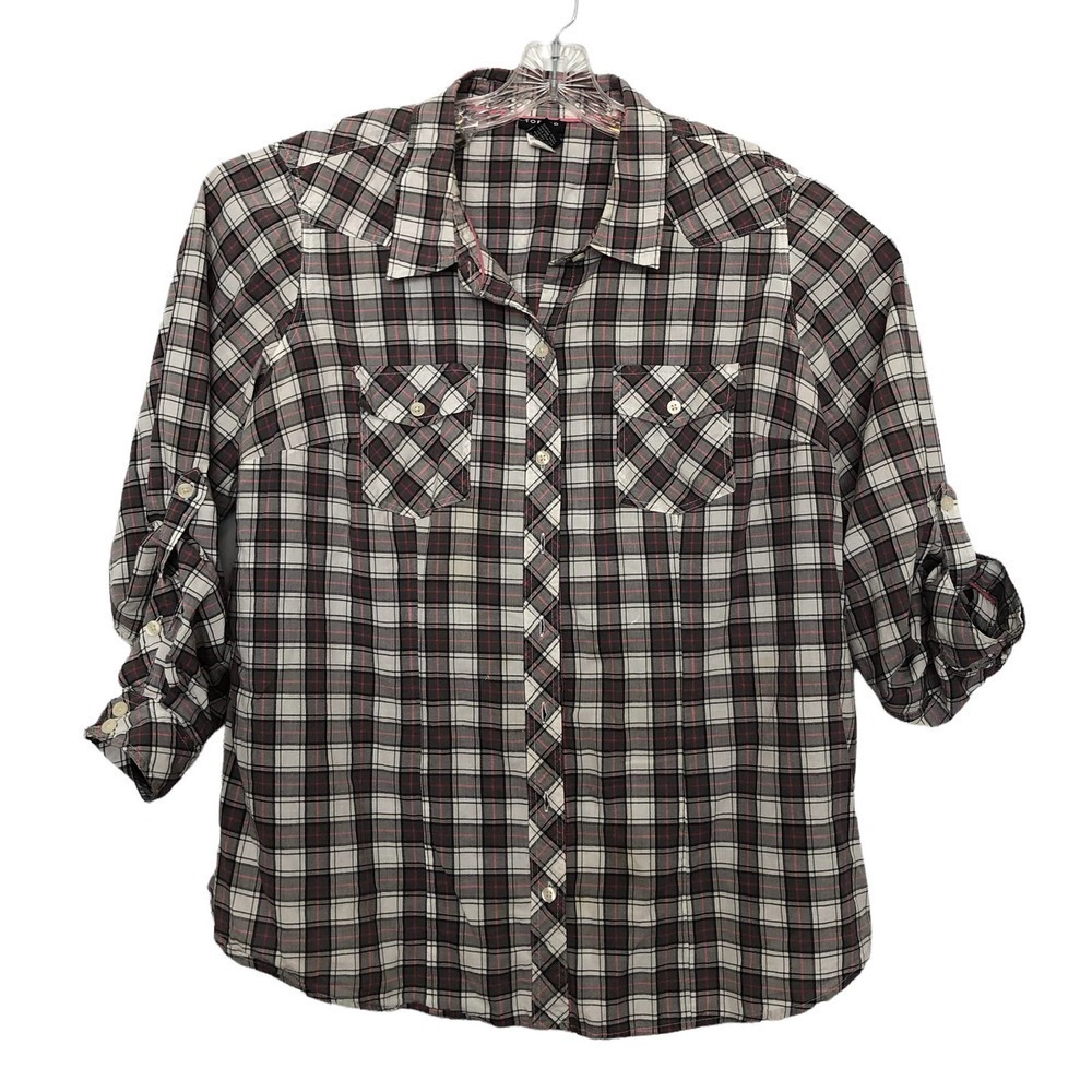 Torrid Size 2 Women Top/Blouse Long Sleeve with Tabs Button Down Plaid